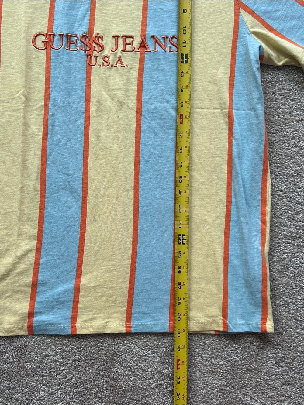 NWT GUESS Originals x A$AP Rocky Vertical Striped T-Shirt Men's L Orange Blue - Picture 3 of 11